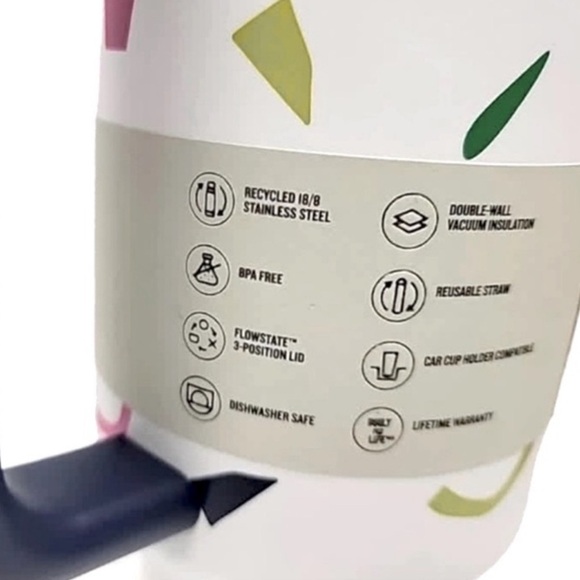 NWT Frost White Abstract Geos Stanley 40 oz Flowstate Tumbler with Clear Straw - Picture 4 of 9